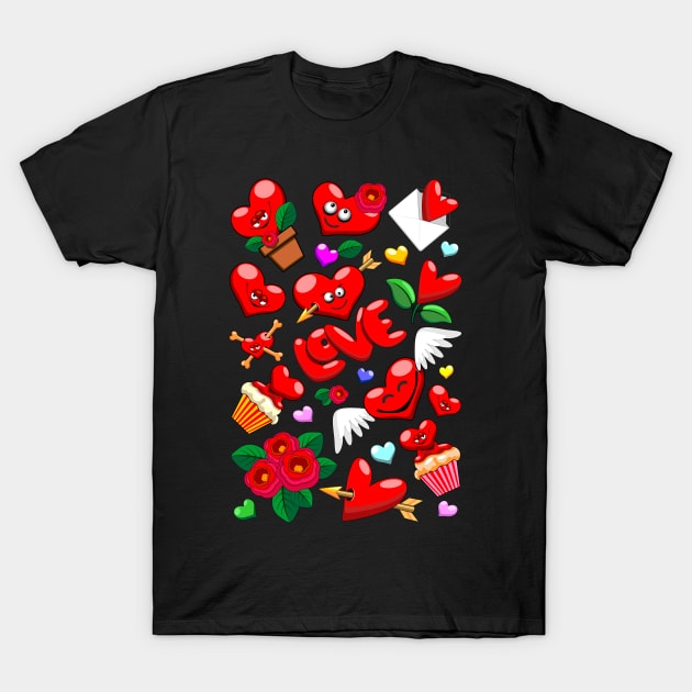 Valentine's Day Love Hearts Cute Doodles T-Shirt by BluedarkArt